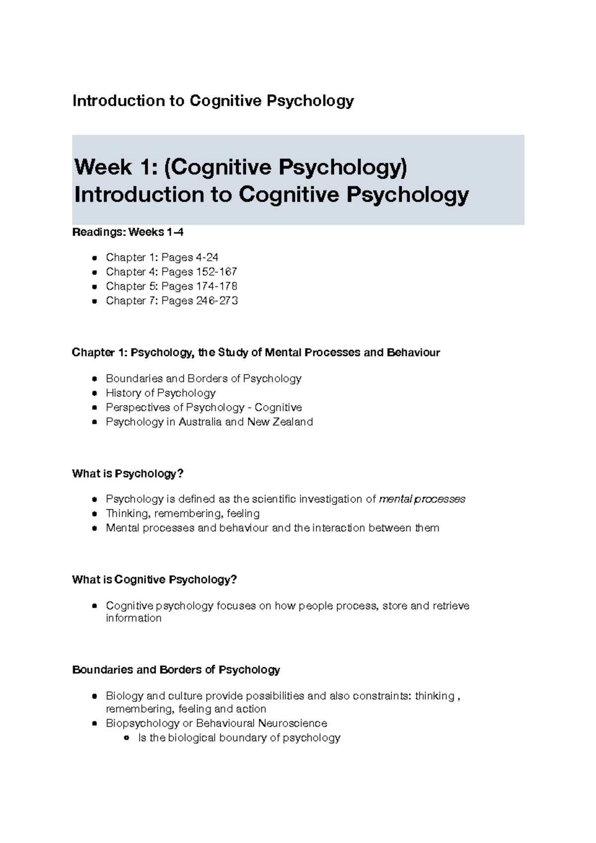 PSYC1003 Complete Notes - Introduction to Cognitive Psychology Week 1 ...