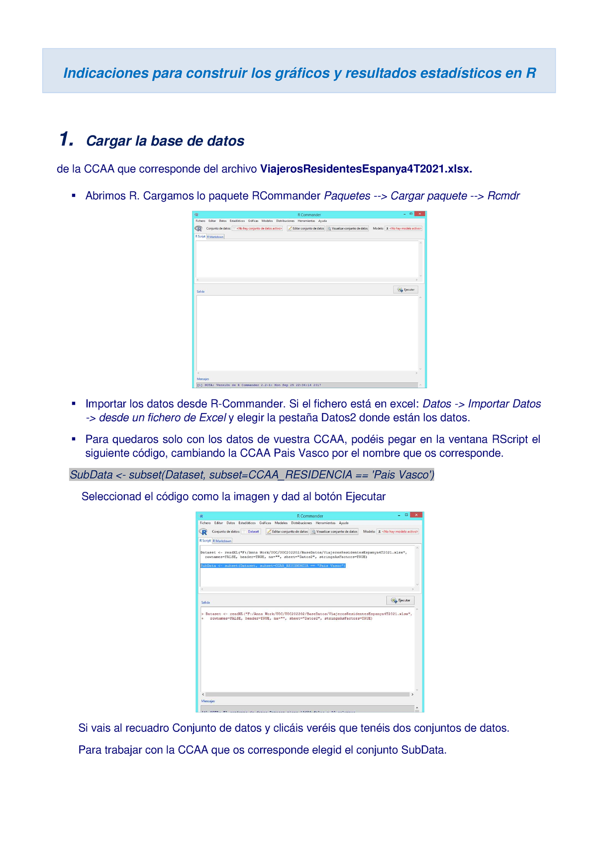 Guia R Cast - Resumen Para Saber Utilizar El Programa R Commander - 1 ...