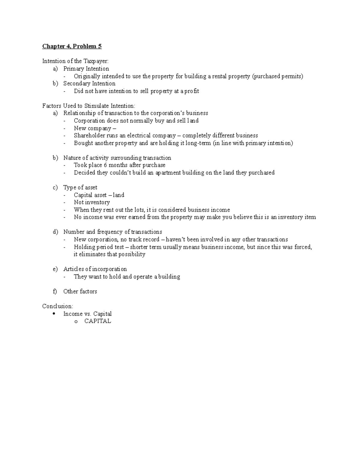 Chapter 4, Problem 5 - Chapter 4, Problem 5 Intention Of The Taxpayer 