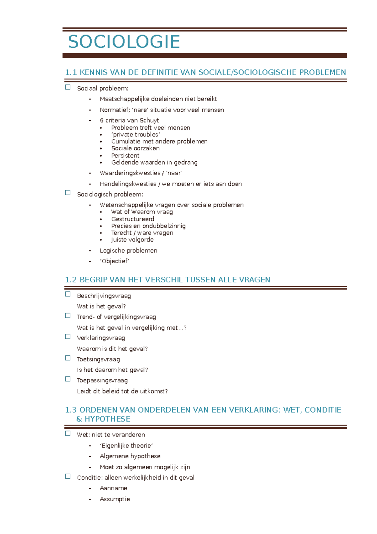 Samenvatting Sociologie - SOCIOLOGIE 1 KENNIS VAN DE DEFINITIE VAN ...