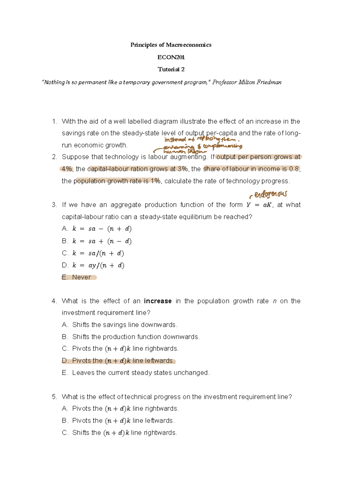 Tutorial 2 Principles Of Macroeconomics Econ Tutorial 2 Nothing Is
