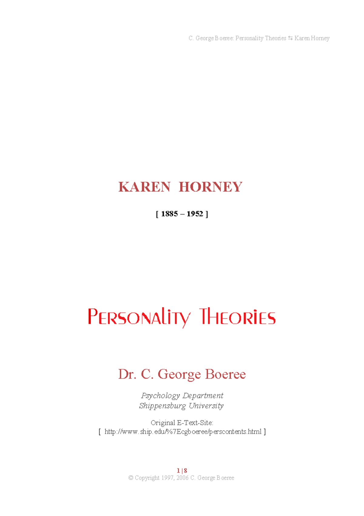 Pt Horney - C. George Boeree: Personality Theories Karen Horney KAREN ...