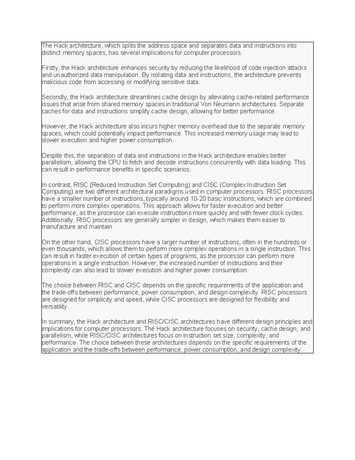 Hack Machine Discussion - The Hack architecture, which splits the ...