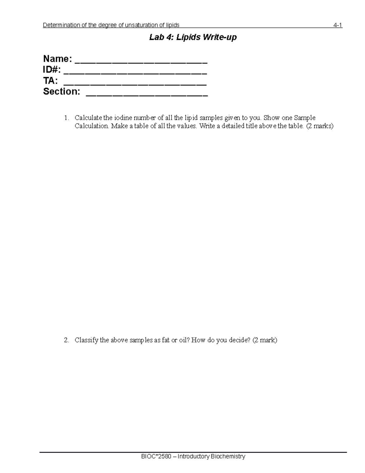 Lipid Lab Write-up Template - Determination of the degree of ...