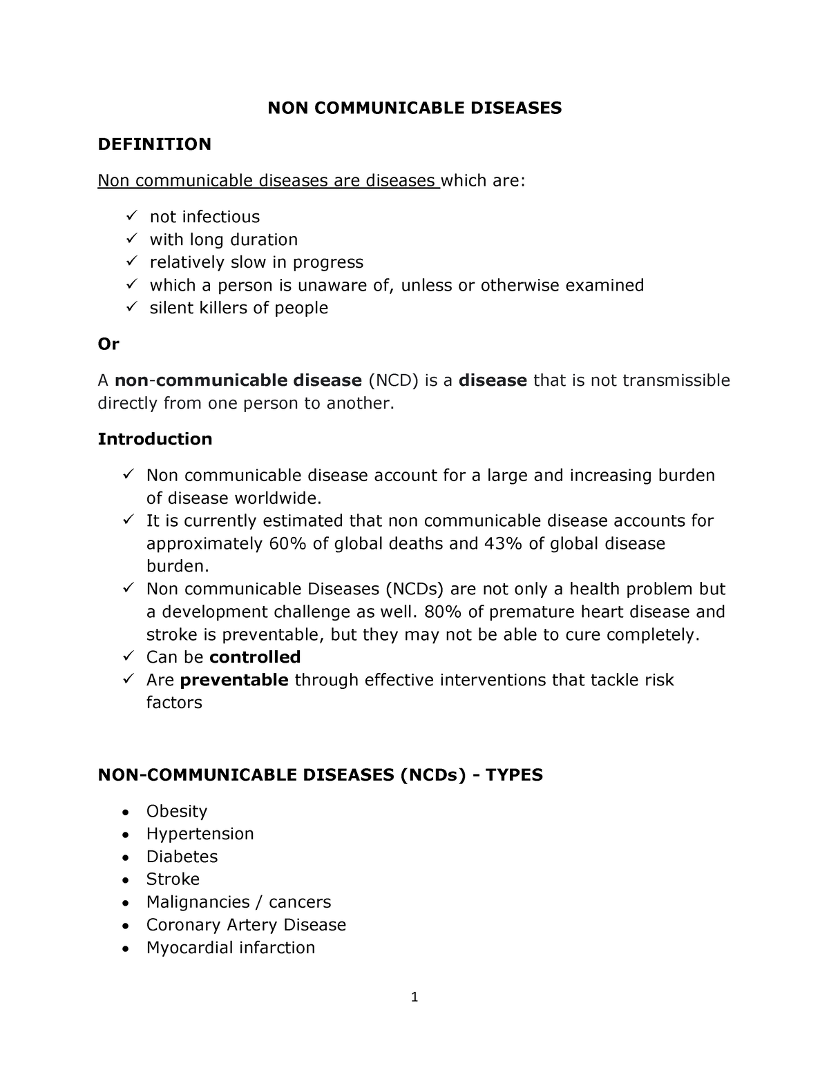 assignment on non communicable diseases