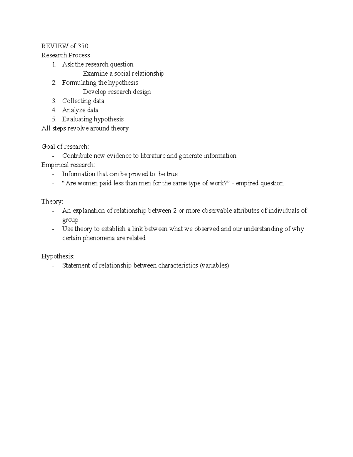 SW 350/Intro to 351 Review Notes - REVIEW of 350 Research Process 1 ...