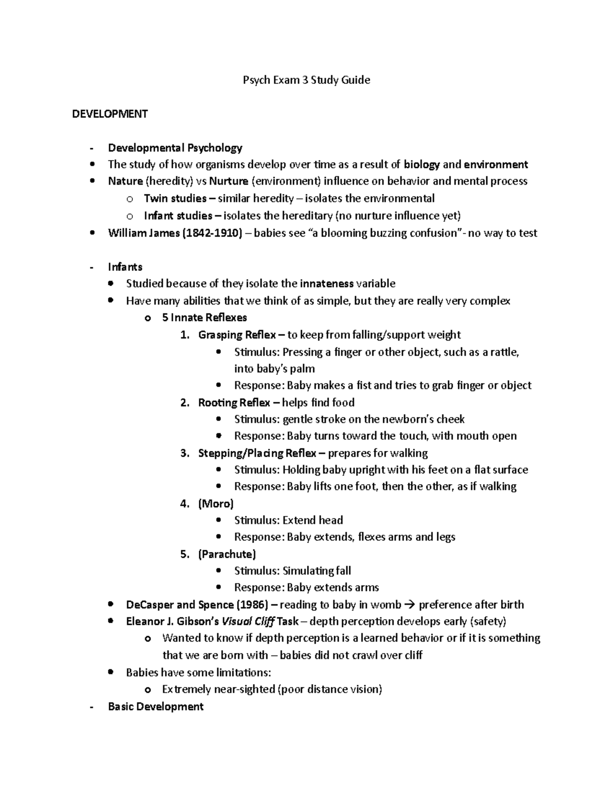 Psych Exam 3 Study Guide - Psych Exam 3 Study Guide DEVELOPMENT ...