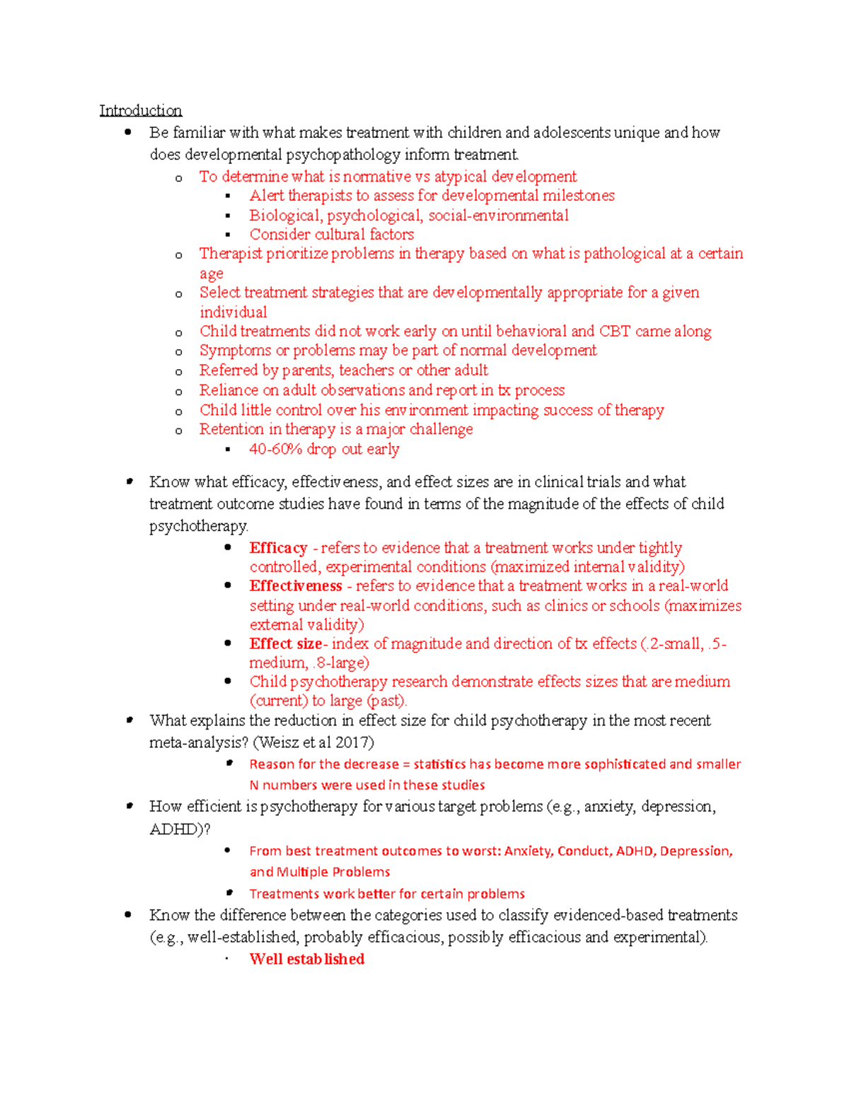 Study Guide - Introduction Be familiar with what makes treatment with ...