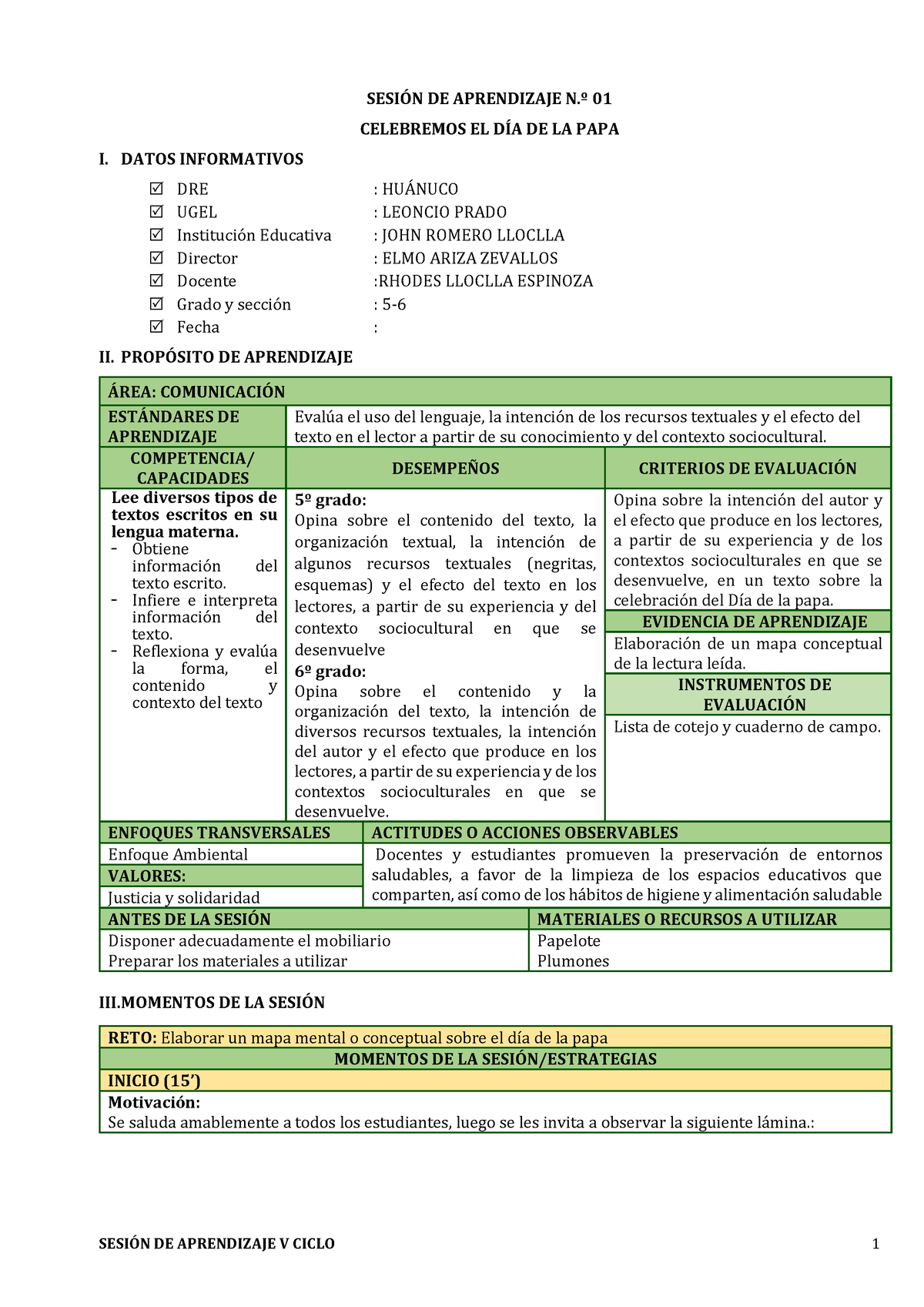 Semana 3 Sesiones - V Ciclo Experiencia Nº 03 - SESI”N DE APRENDIZAJE N ...