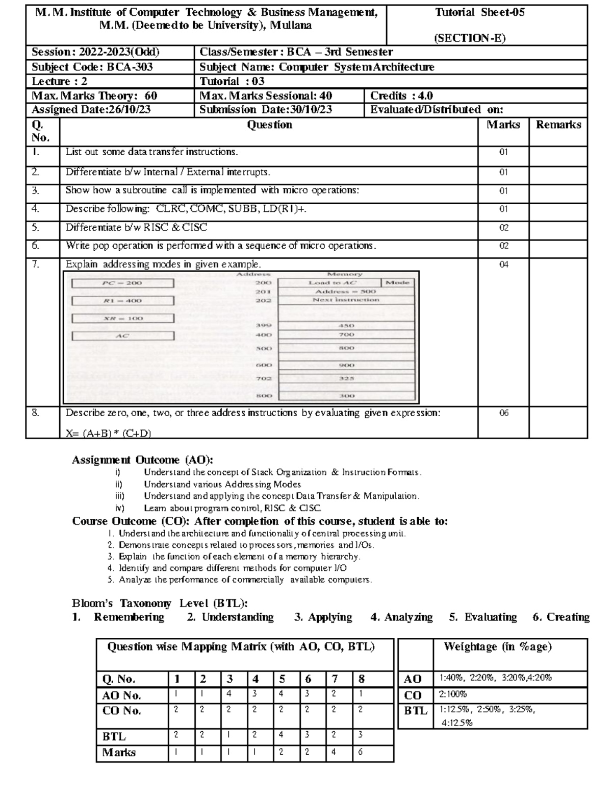 Tutorial-5 CA- BCA-303 - M. M. Institute of Computer Technology ...