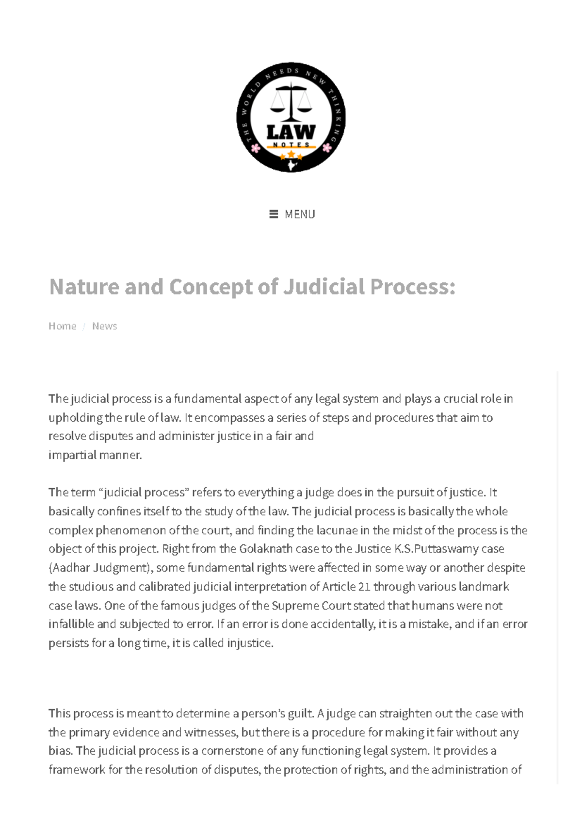 Nature and Concept of Judicial Process – LAW Not… - The judicial ...