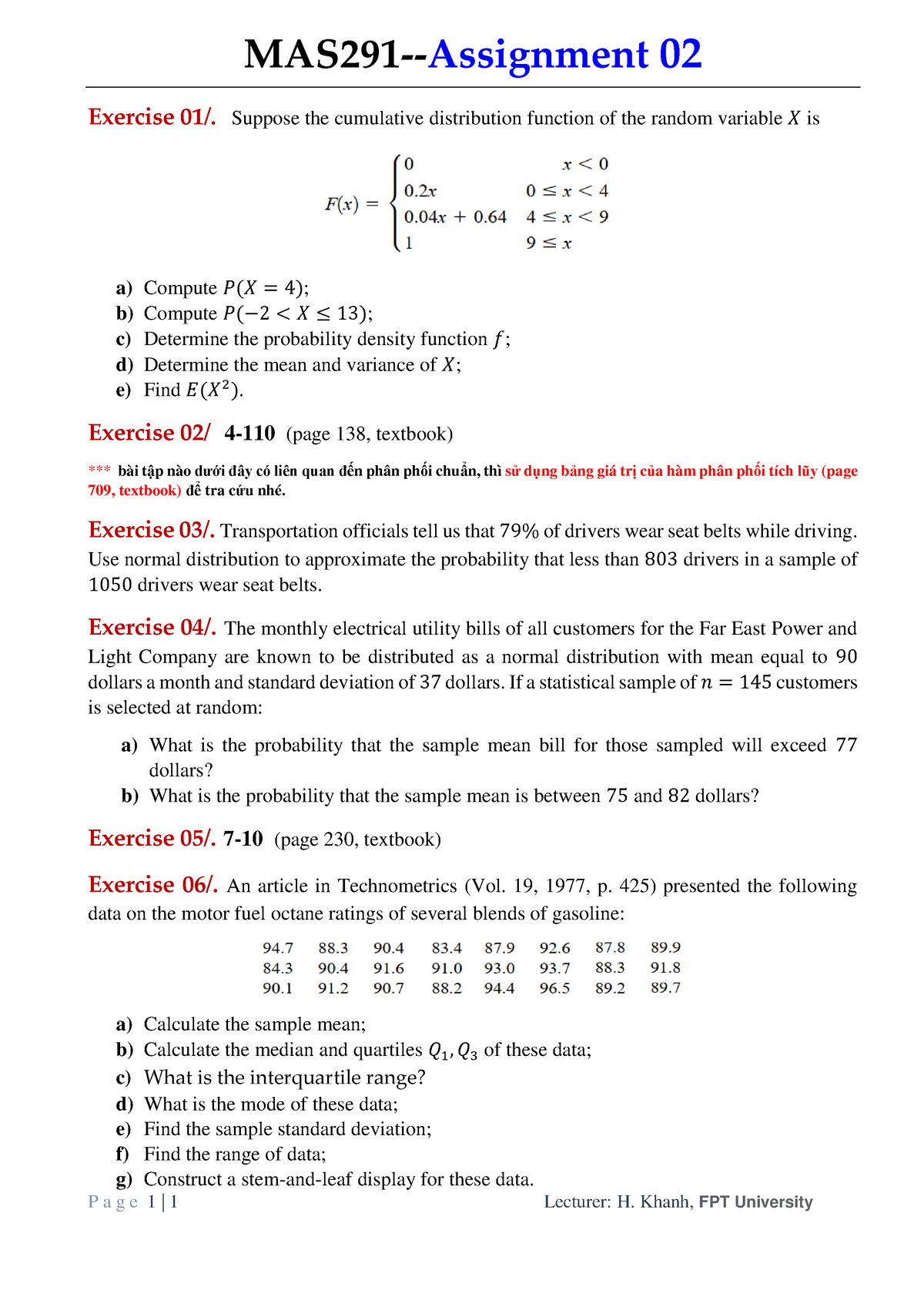 MAS291-Assignment 02 - Statistics & Probability (MAS291) - P A G E 1 ...