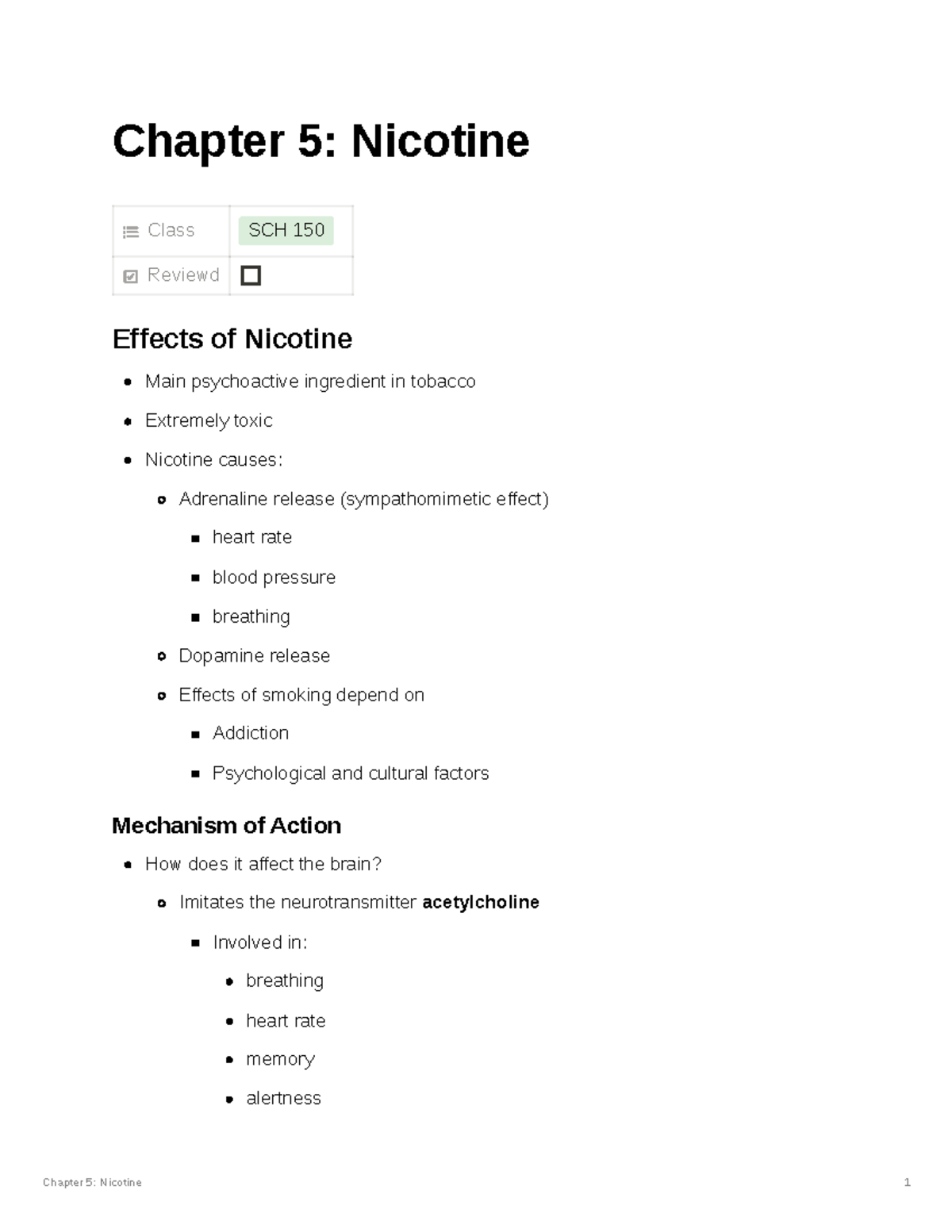 SCH 150 CHAPTER 5 Nicotine Chapter 5 Nicotine Class SCH 150