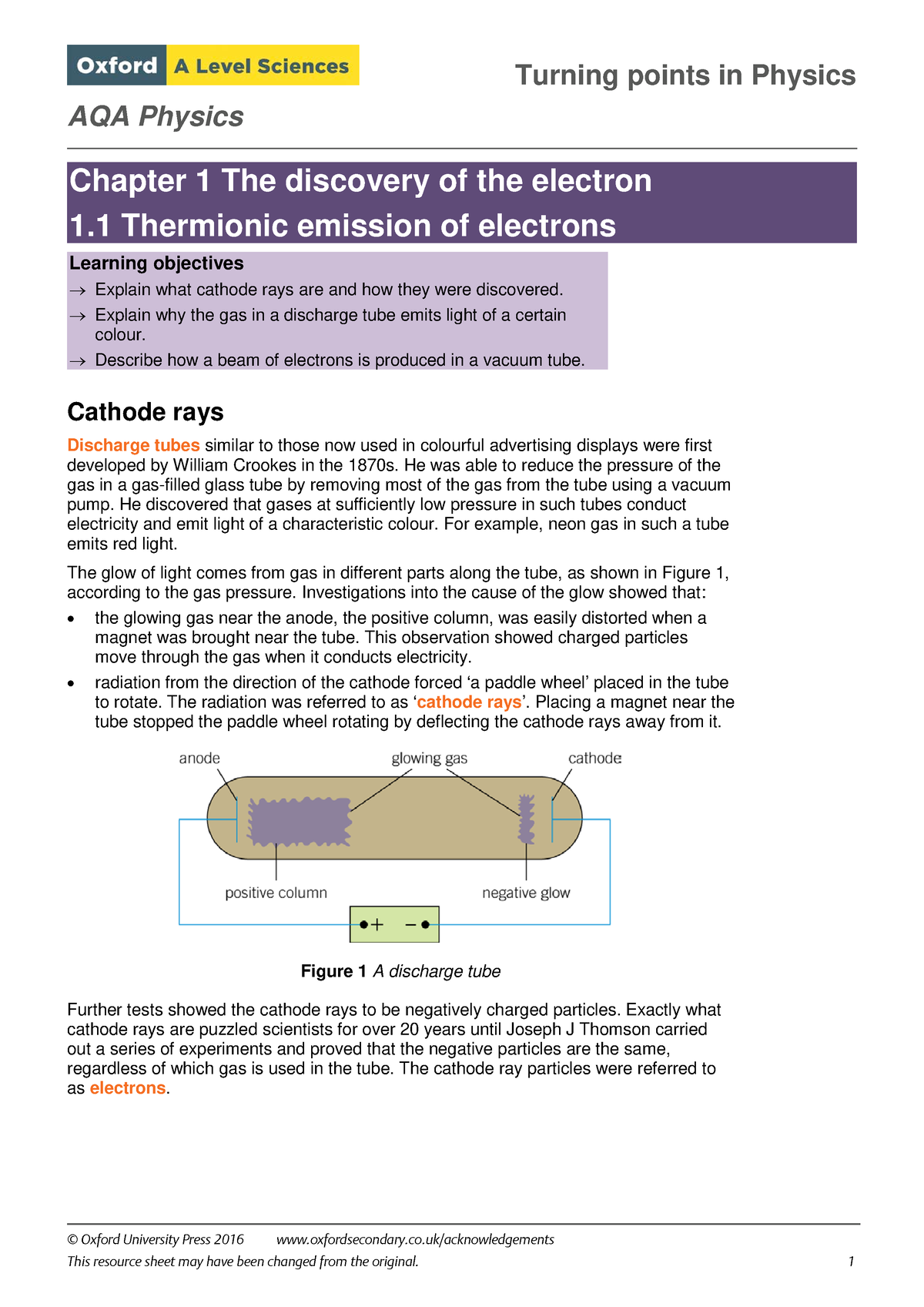 Turning Points Aqa Physics Chapter 1 The Discovery Of The