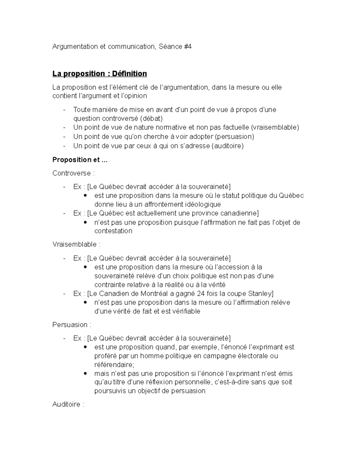 Séance #4 - Notes de cours 4 - Argumentation et communication, Séance ...