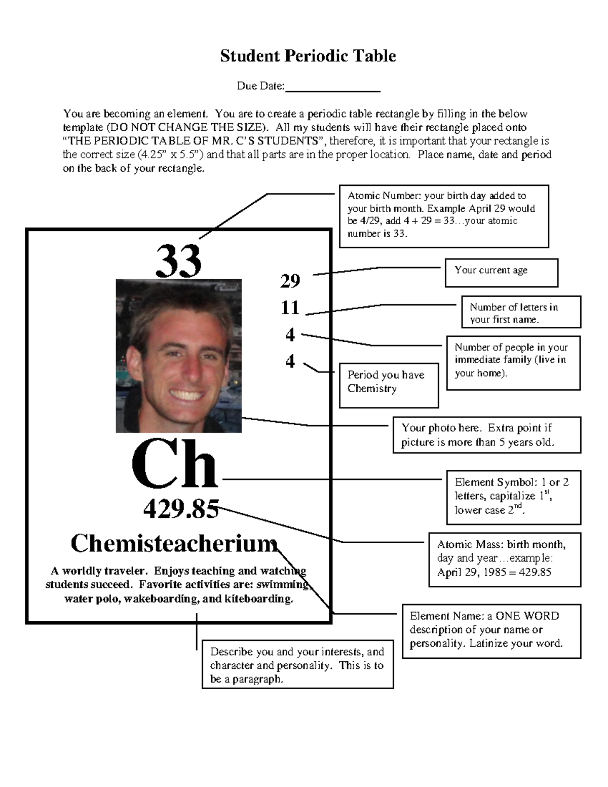 My Element Guide - Nothing - Student Periodic Table Due Date: You are ...