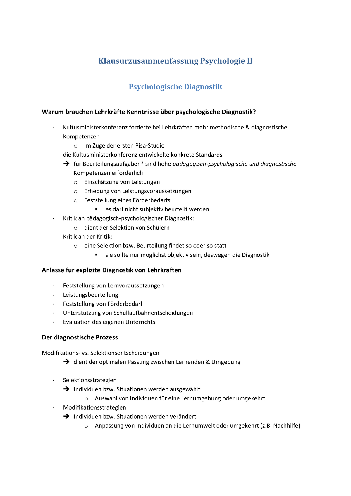 Universität Osnabrück Grundlagenmodul Psychologie II Zusammenfassung ...