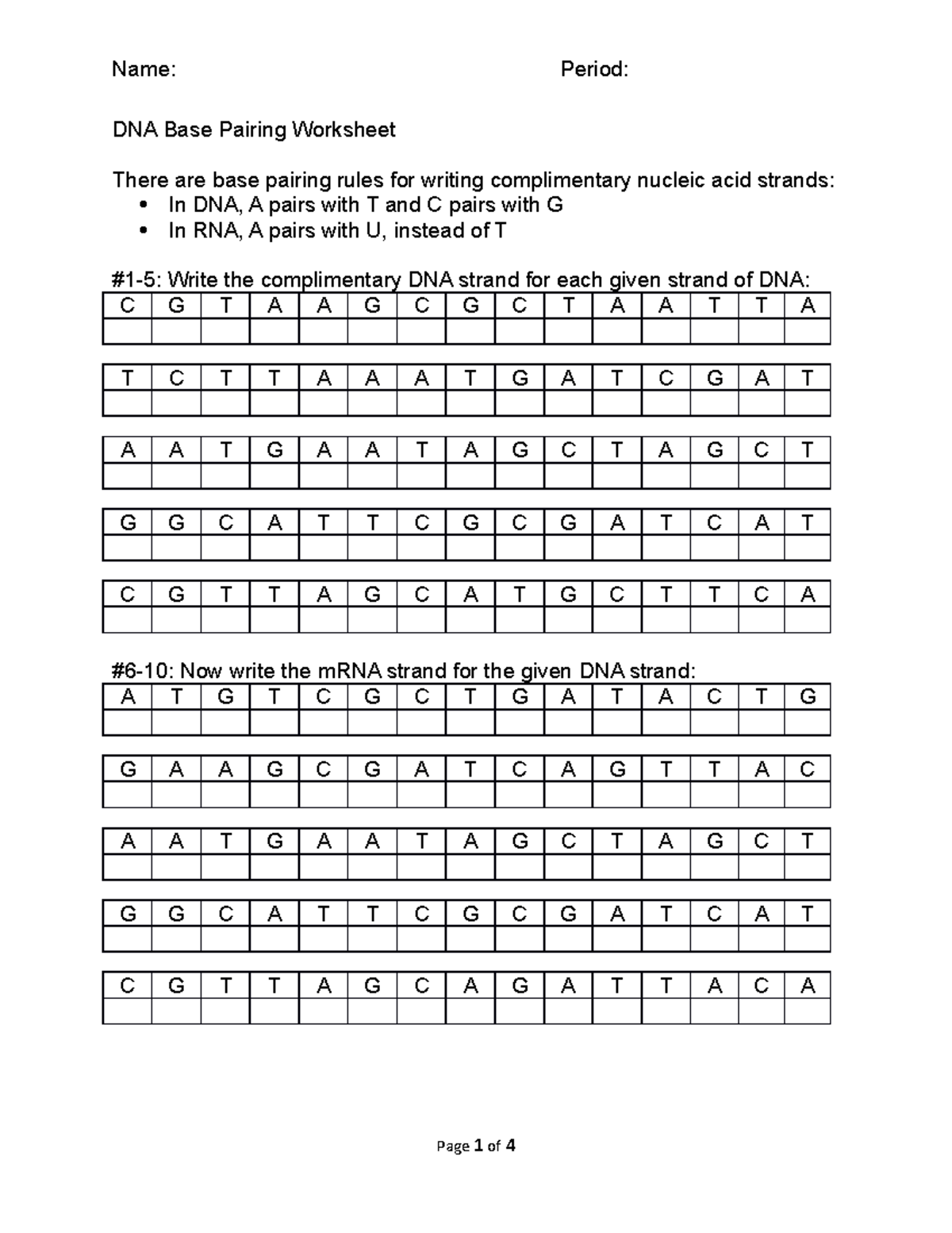 Dna Base Pairing Worksheet DNA Base Pairing Worksheet There Are Base