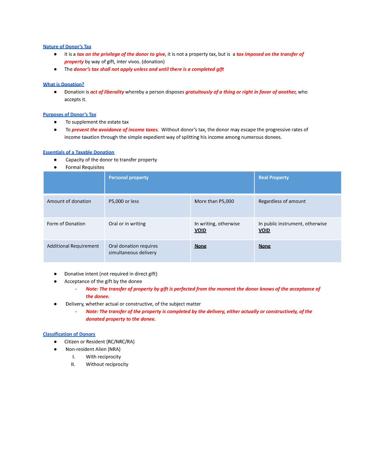 Donor's Tax - Lecture Notes On Donor's Tax ^^ - Nature Of Donor’s Tax ...