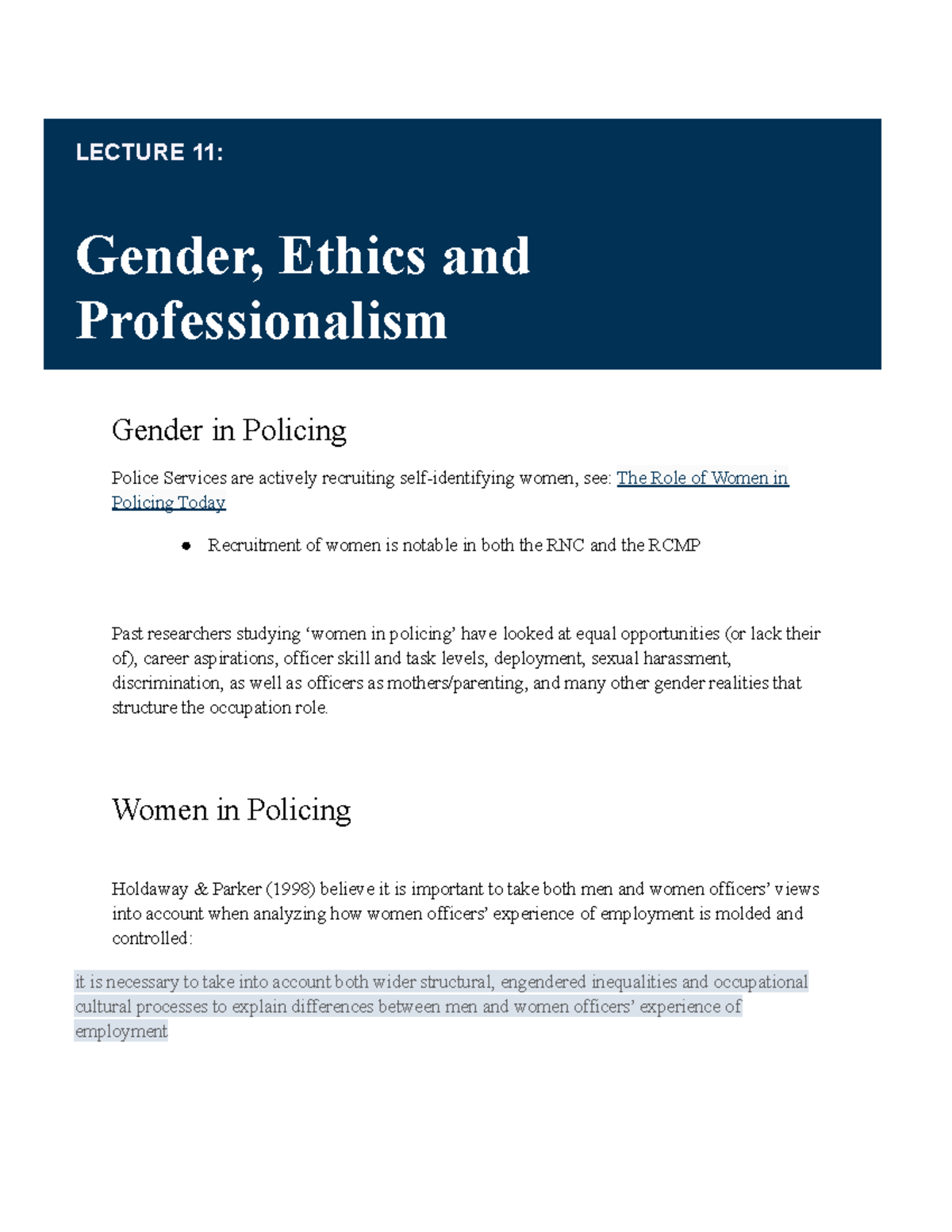 Lecture 11 Gender Ethics And Professionalism Lecture 11 Gender Ethics And Professionalism