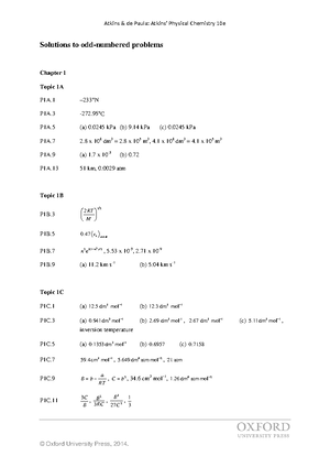 Pchem 10e answers exercises - Atkins de Paula: Physical Chemistry 10e ...