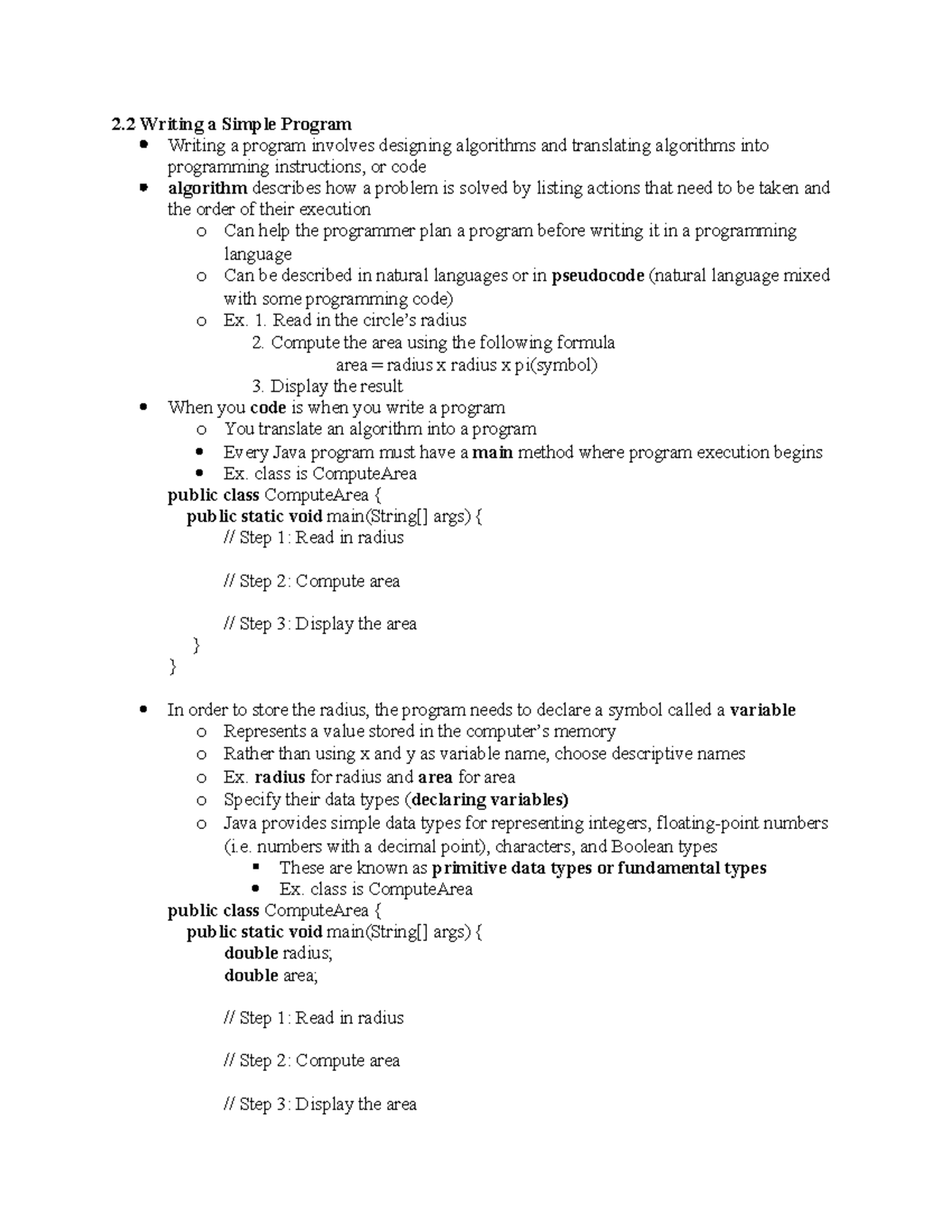 Java 2.2 - Chapter 2 notes - 2 Writing a Simple Program Writing a ...