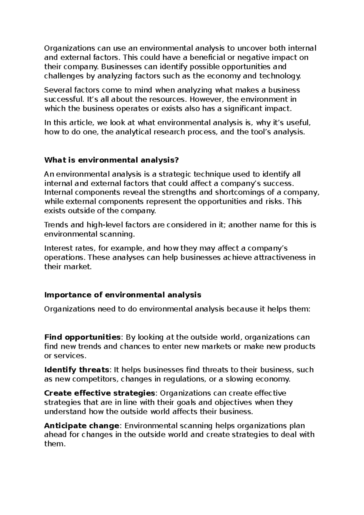 Q1 (a) - Organizations can use an environmental analysis to uncover ...