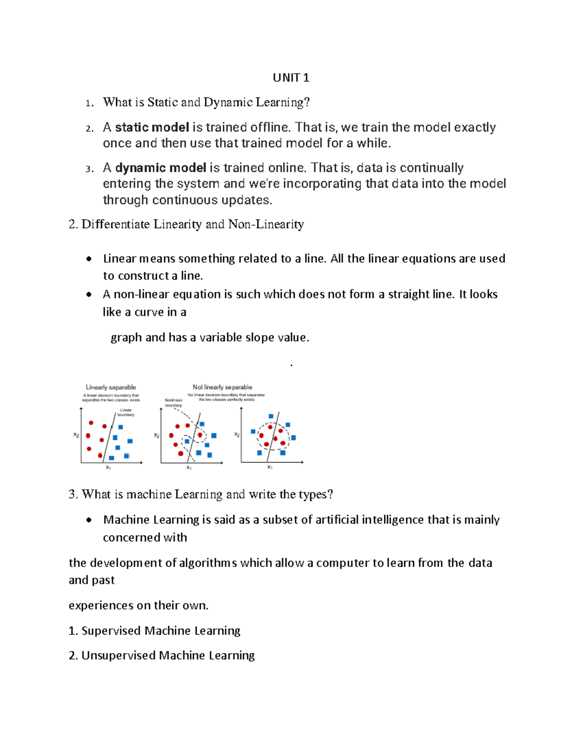 2MK OF ML 2 marks UNIT 1 1. What is Static and Dynamic Learning? 2