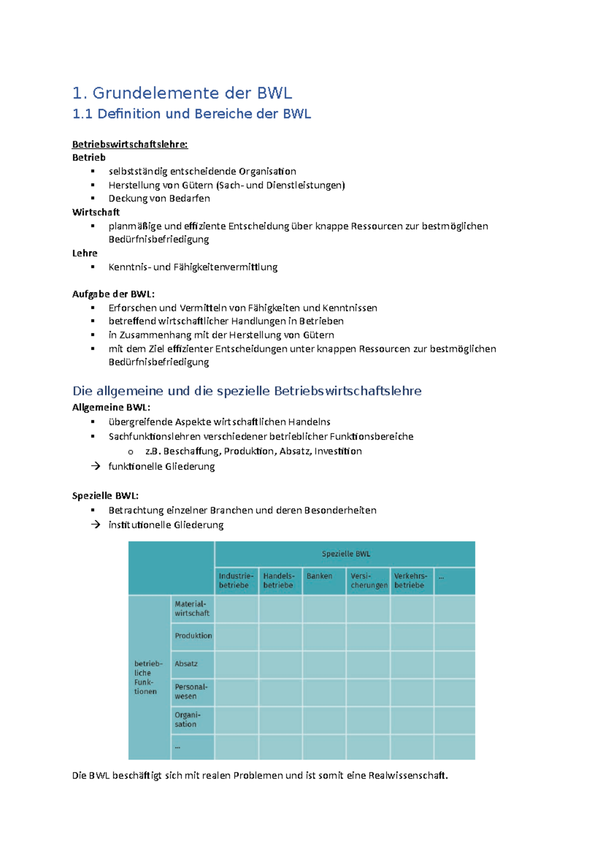 BWL I + II - Zusammenfassung Studienskript BWL I Und II - 1 ...