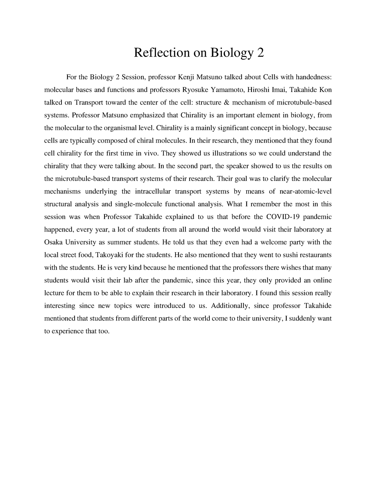 reflective essay biology