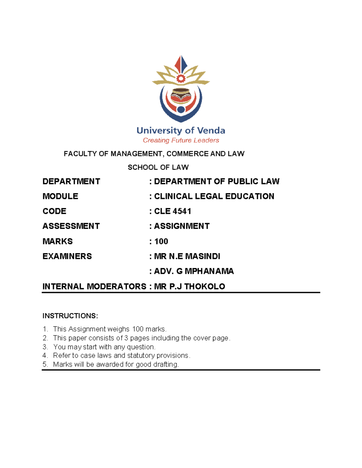 CLE Assignment 2022 practice material - FACULTY OF MANAGEMENT, COMMERCE ...