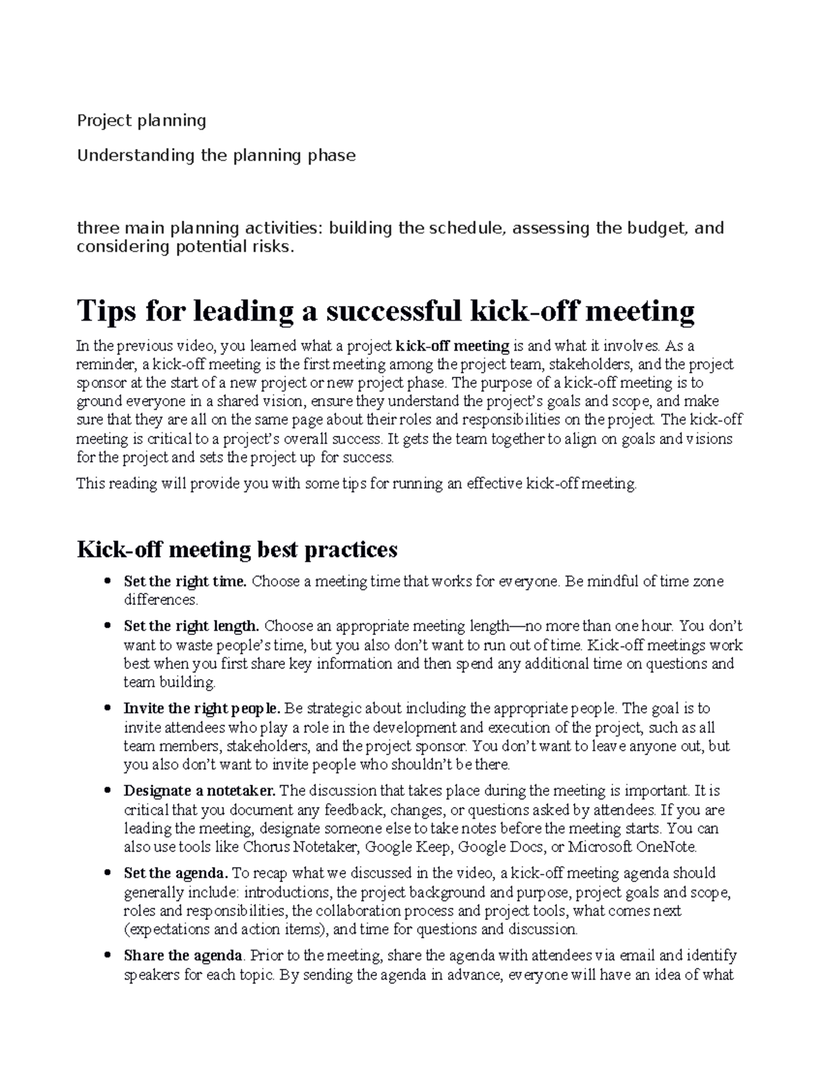 Understanding the planning phase course 3 - Project planning ...