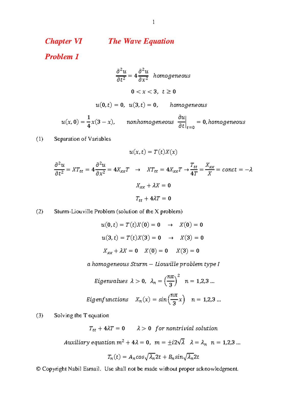 Wave Equation Problems 1 Nov 16 - 1 © Copyright Nabil Esmail. Use shall ...