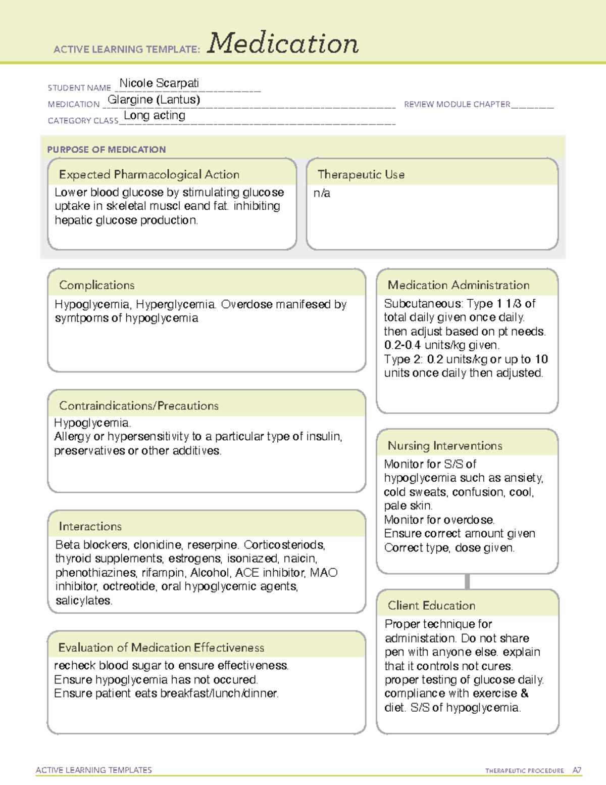 Lantus - ACTIVE LEARNING TEMPLATES TherapeuTic procedure A Medication ...