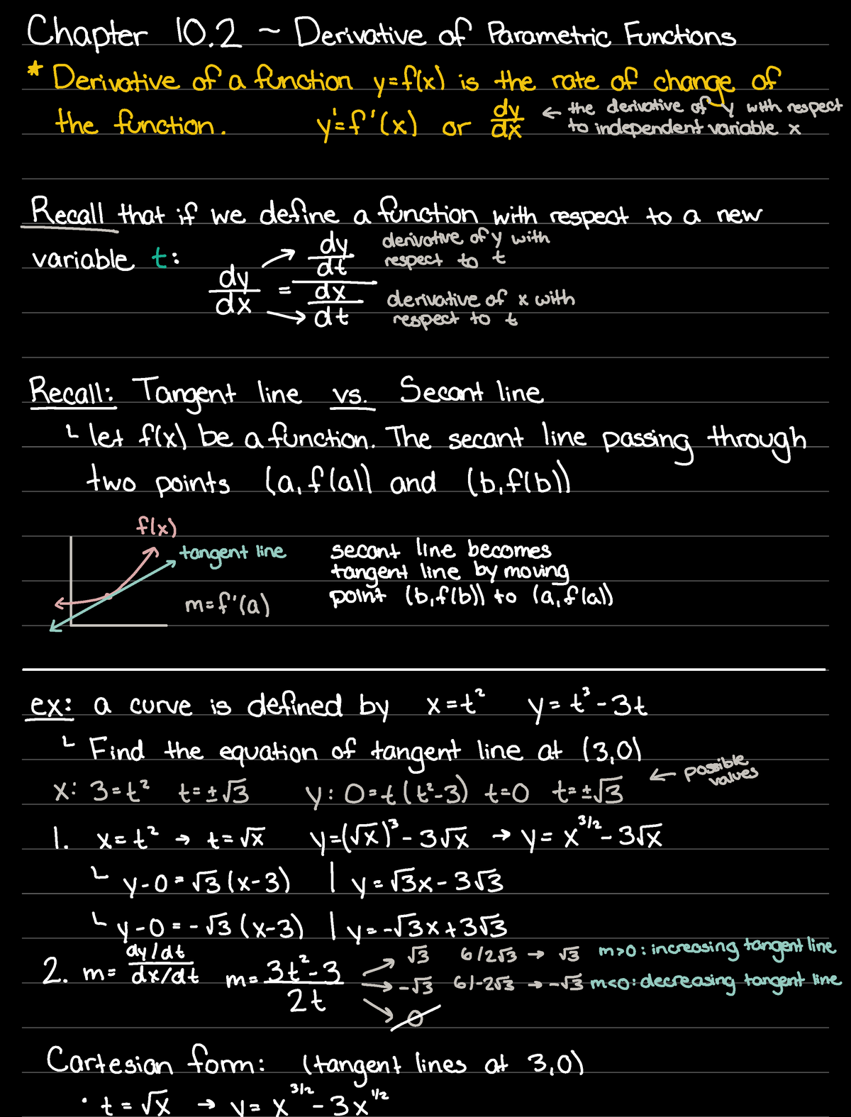 Lecture 2 Tues 7 Math 1c Over The Summer With Fatemeh Yarahmadi Derivatives Of Parametric Functions Studocu