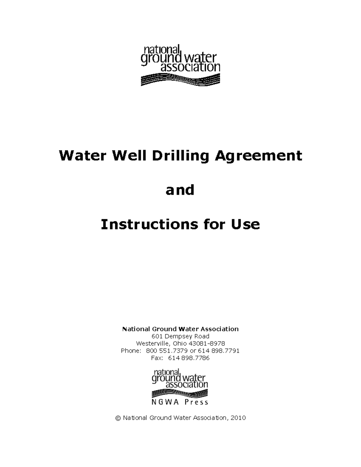 Drilling Contract Water Well Drilling Agreement and Instructions for