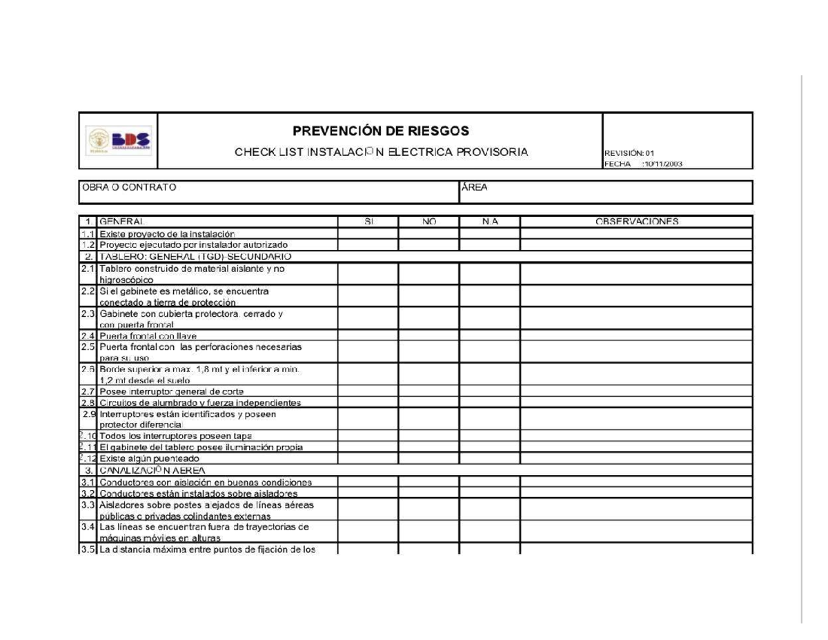 Check list - information - Seguridad e Higiene - } - Studocu