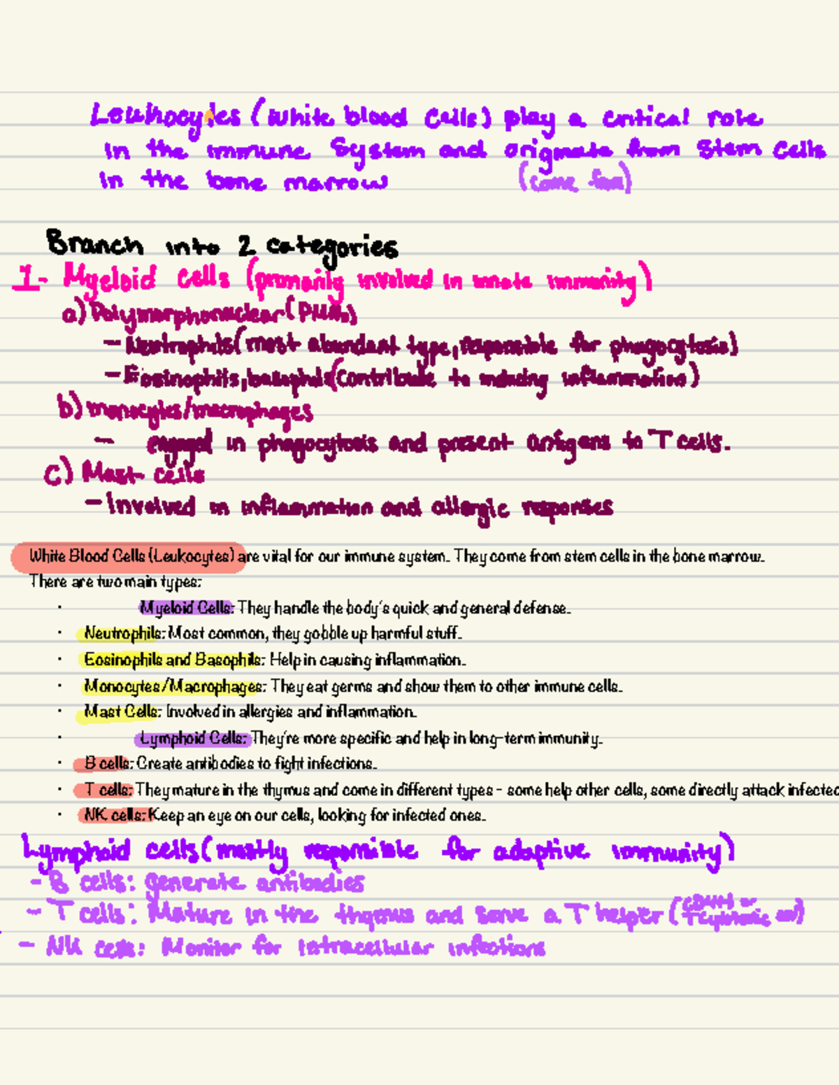 Immune system I 23 - Notes - White Blood Cells (Leukocytes) are vital ...