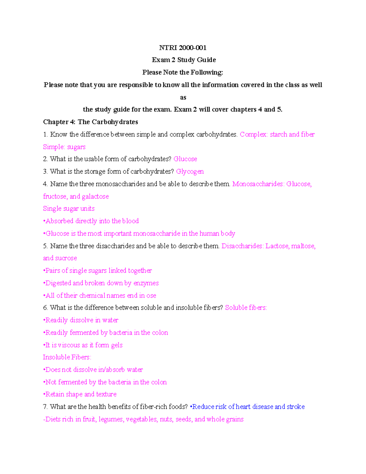 Nutrition Exam 2 Study Guide NTRI 2000 Exam 2 Study Guide Please