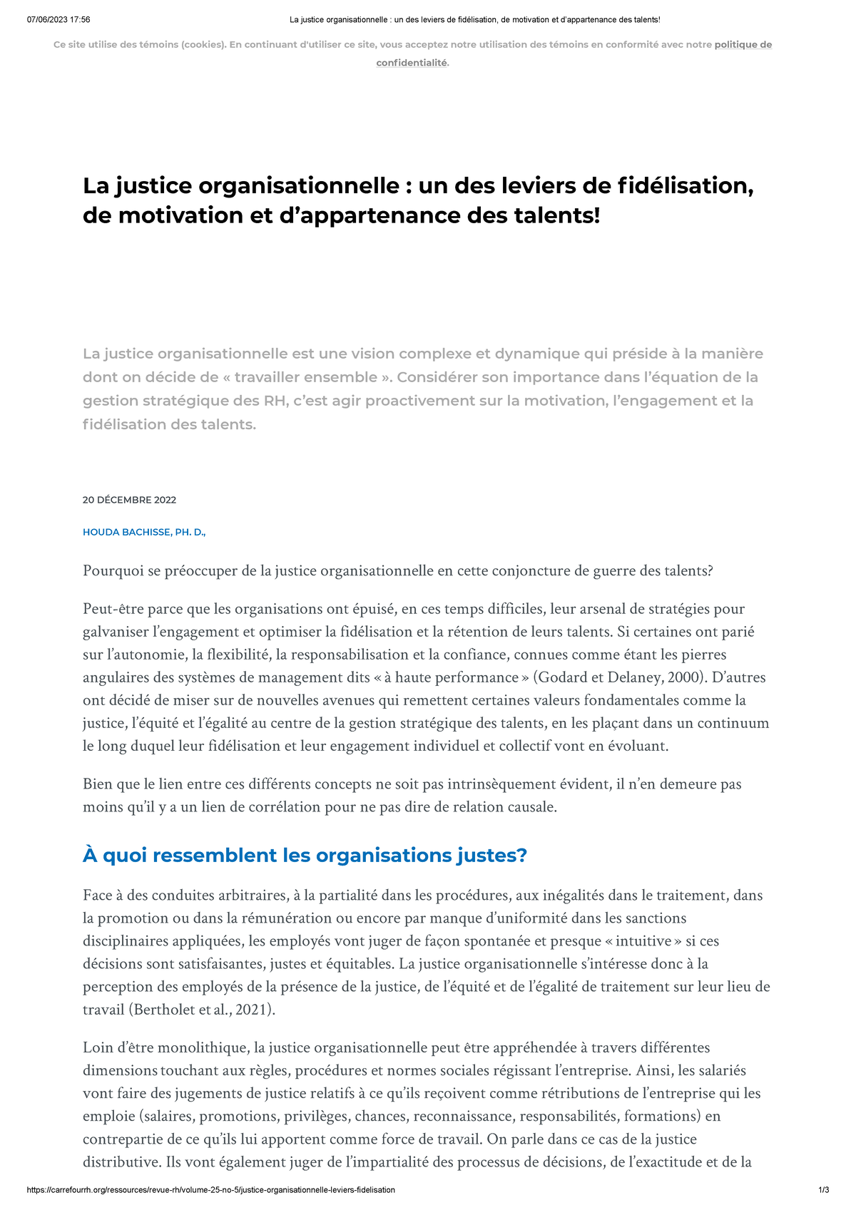 La justice organisationnelle un des leviers de fidélisation de ...