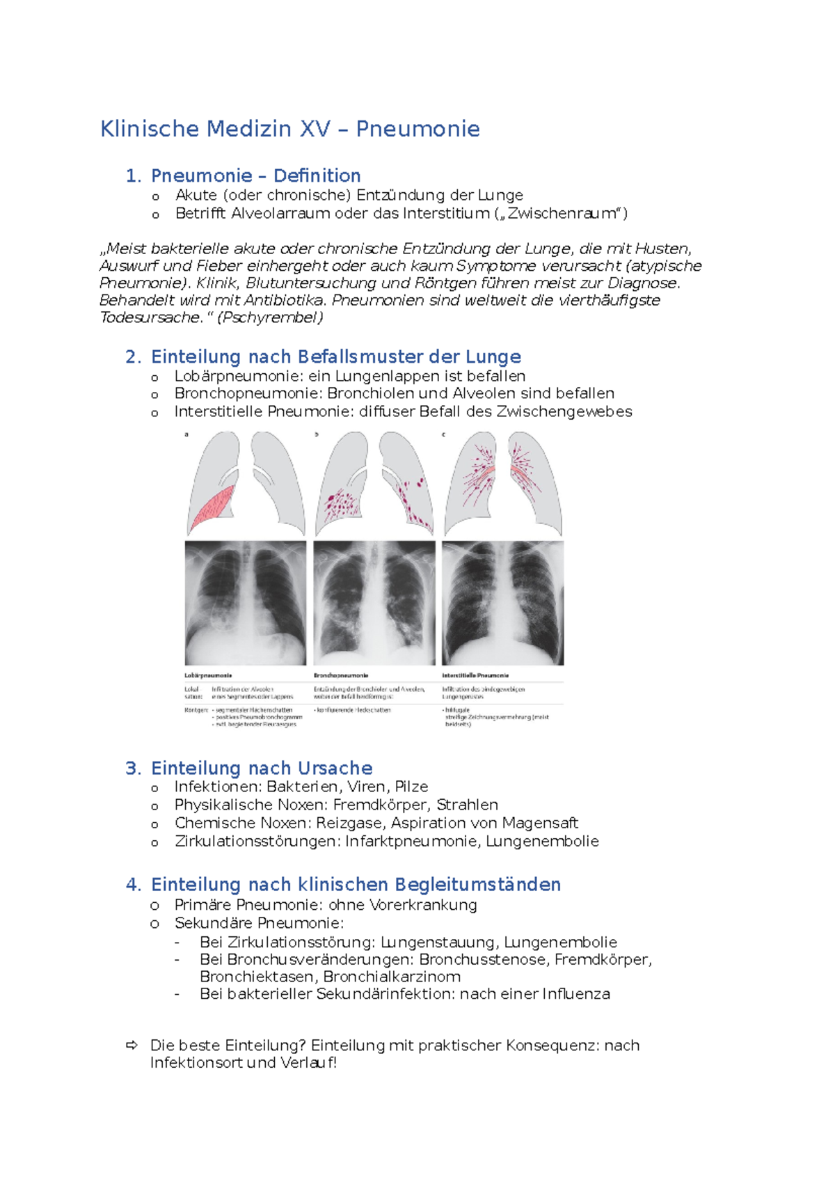 Klinische Medizin XV - Pneumonie - Pneumonie – Definition o Akute (oder ...