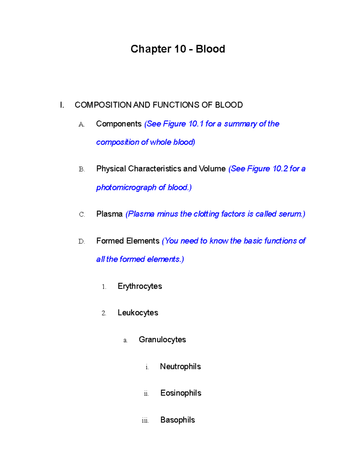 UTF-8''c10lec1 - nutrition - Chapter 10 - Blood I. COMPOSITION AND ...