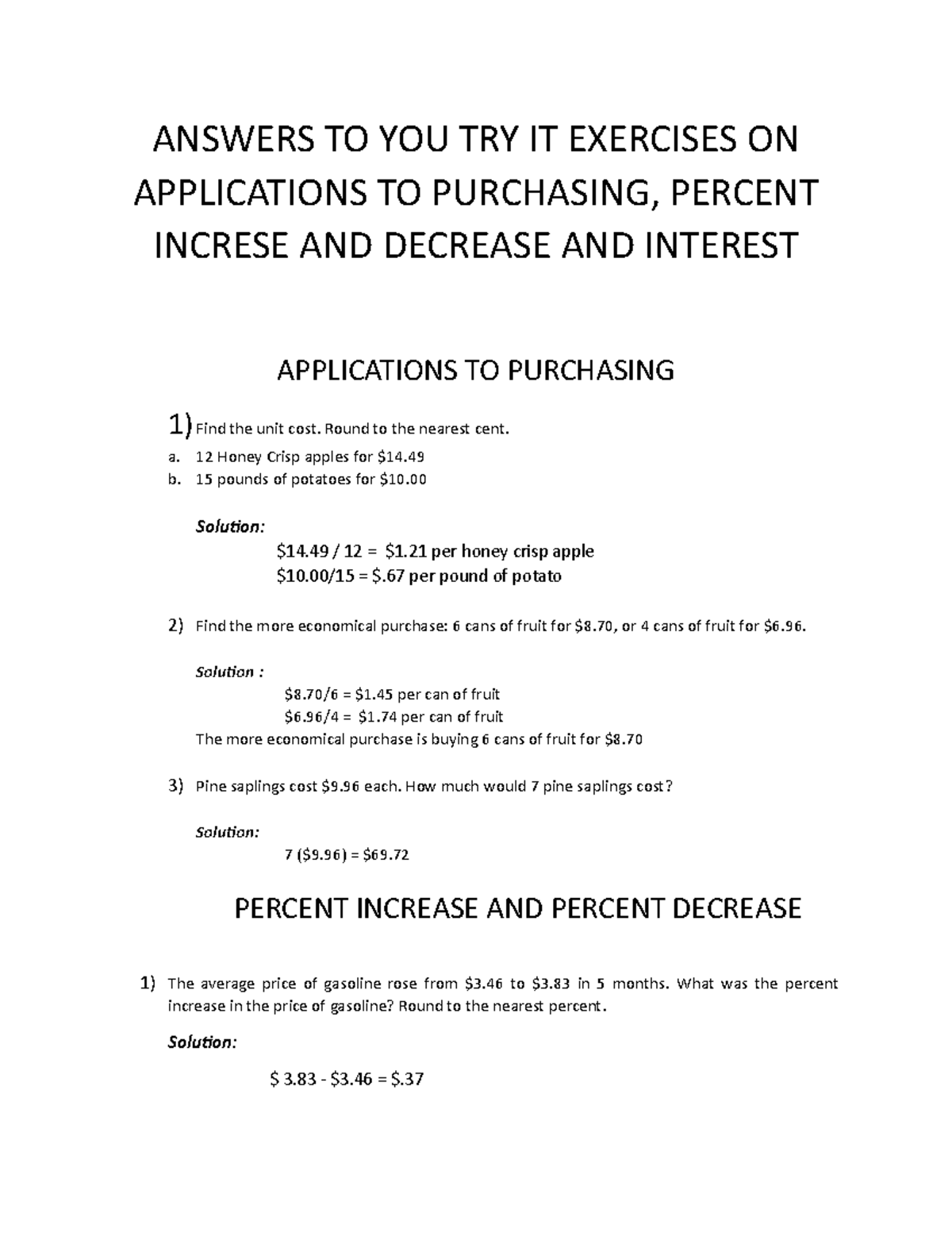 COLLEGE MATHEMATICS IMPORTANT LESSONS AND SOLUTION - ANSWERS TO YOU TRY ...