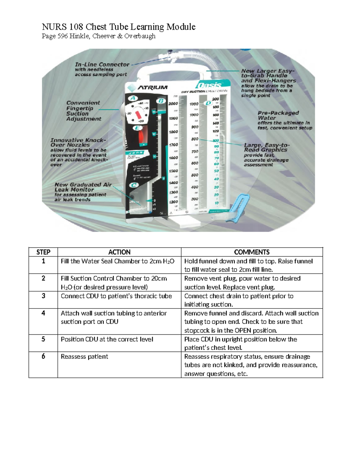 Chest Tube Activity Student NURS 108 Chest Tube Learning Module Page