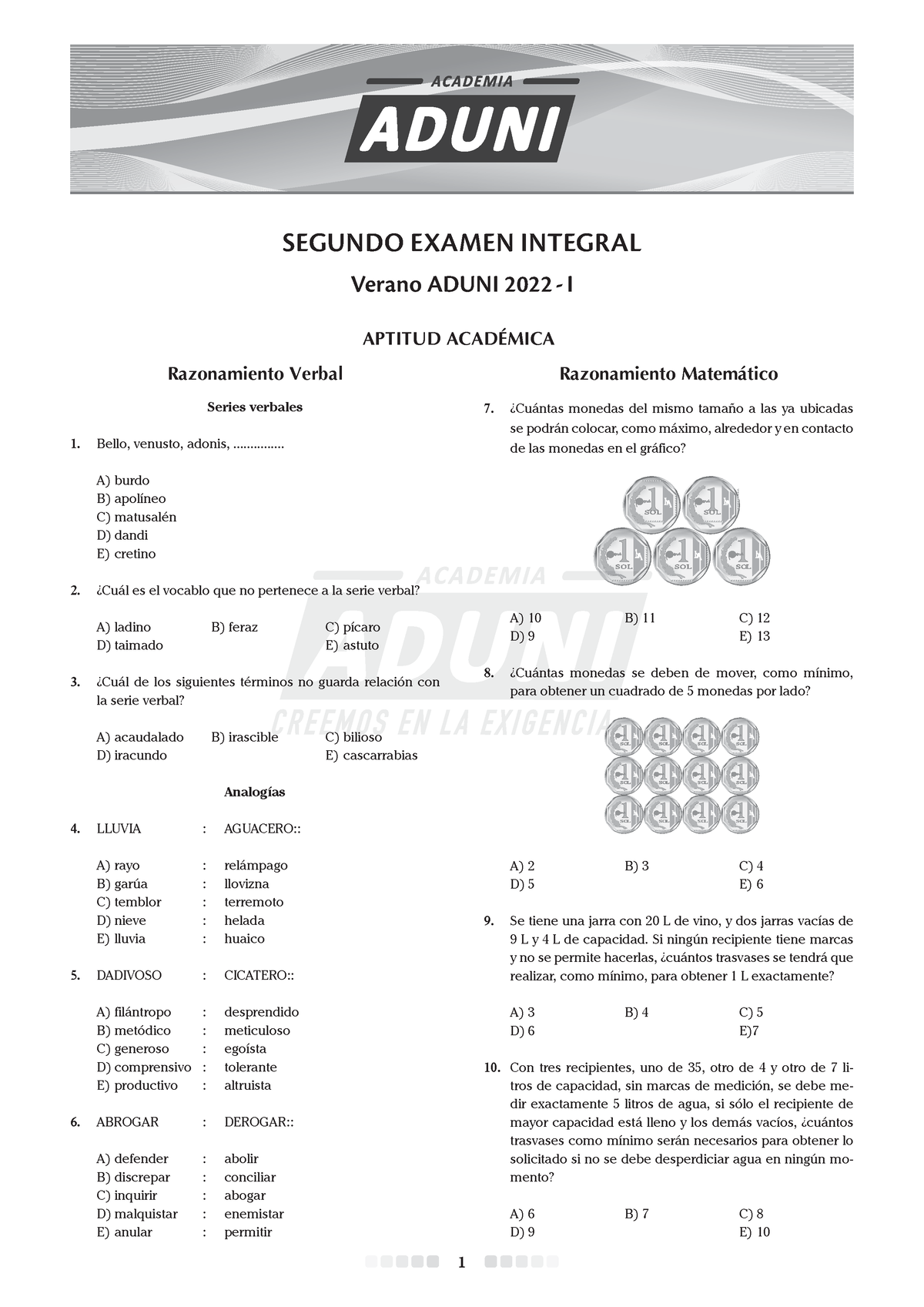 2 Ex Integral VAD - EXAMEN - Verano ADUNI 2022 - I Segundo Examen ...