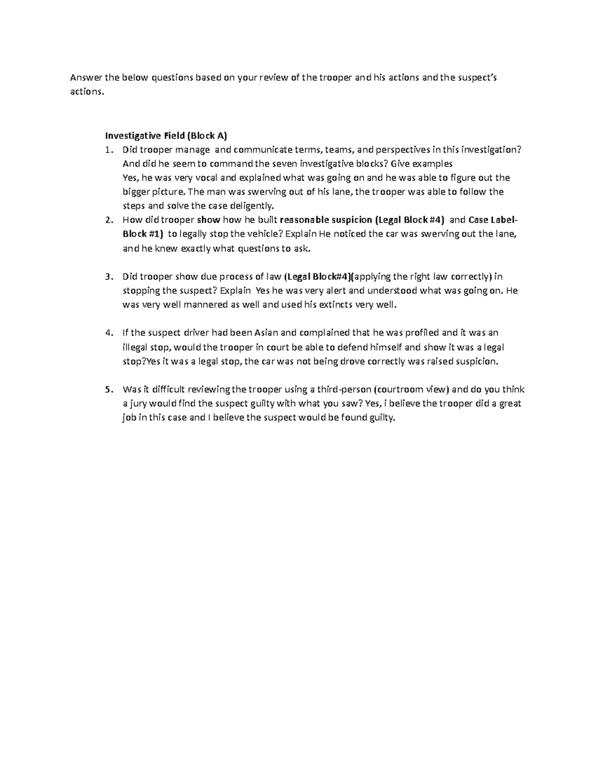 Trooper Questions - n/a - Answer the below questions based on your ...