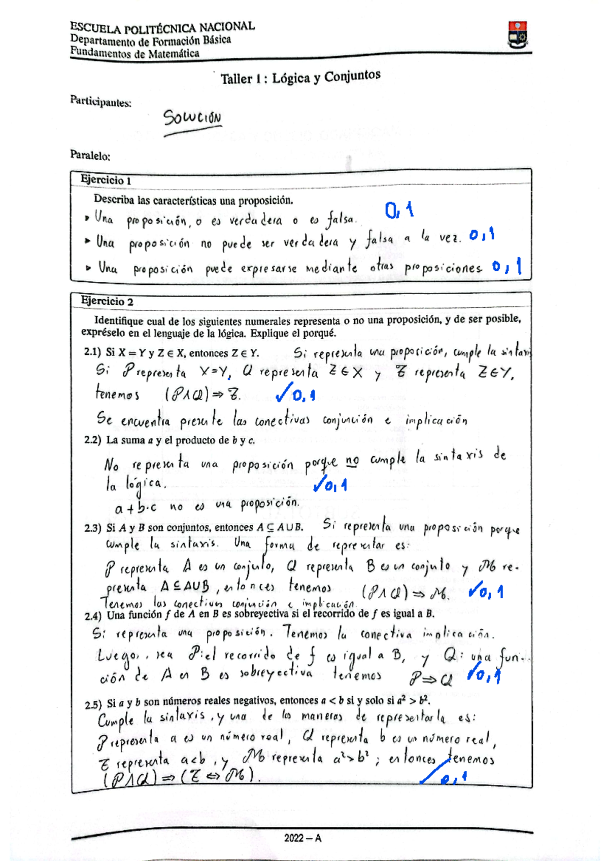 Solución Taller 1 - Fundamentos De Matemática - Studocu