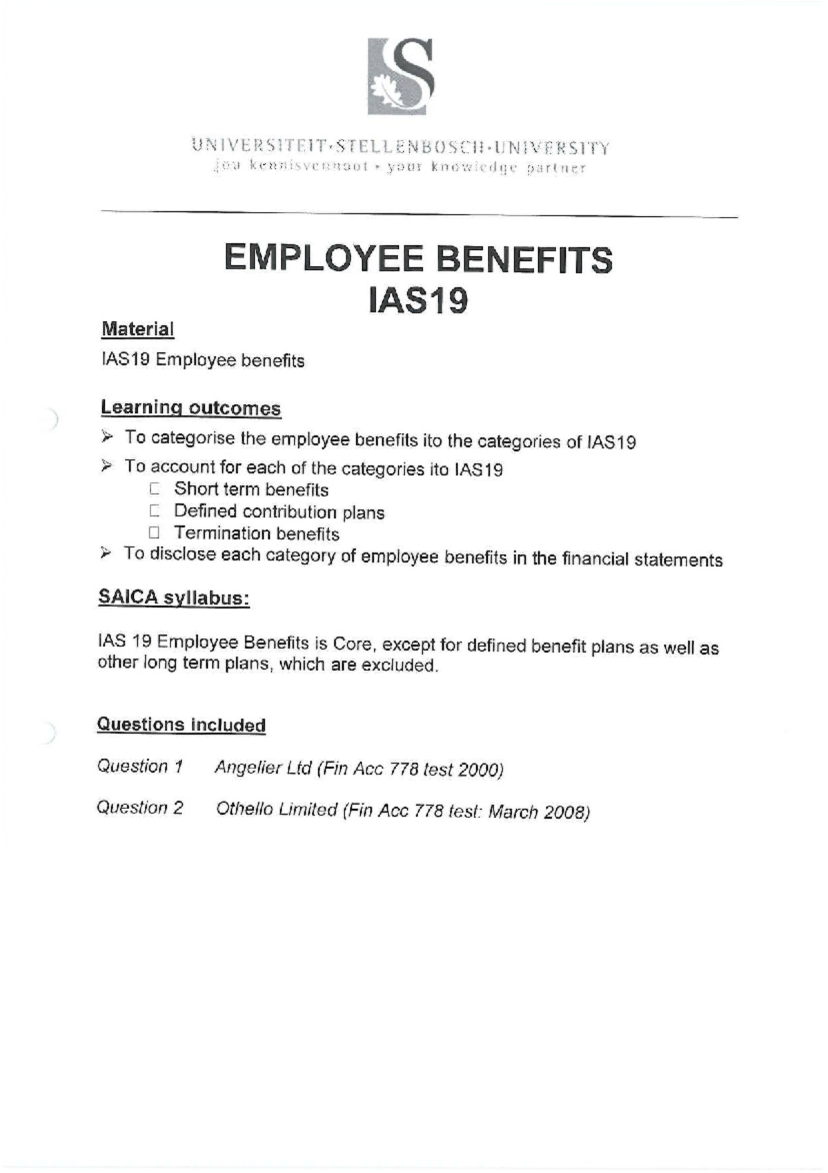 IAS 19 ENG - IAS 19 Employee Benefits - 26883 - Studocu