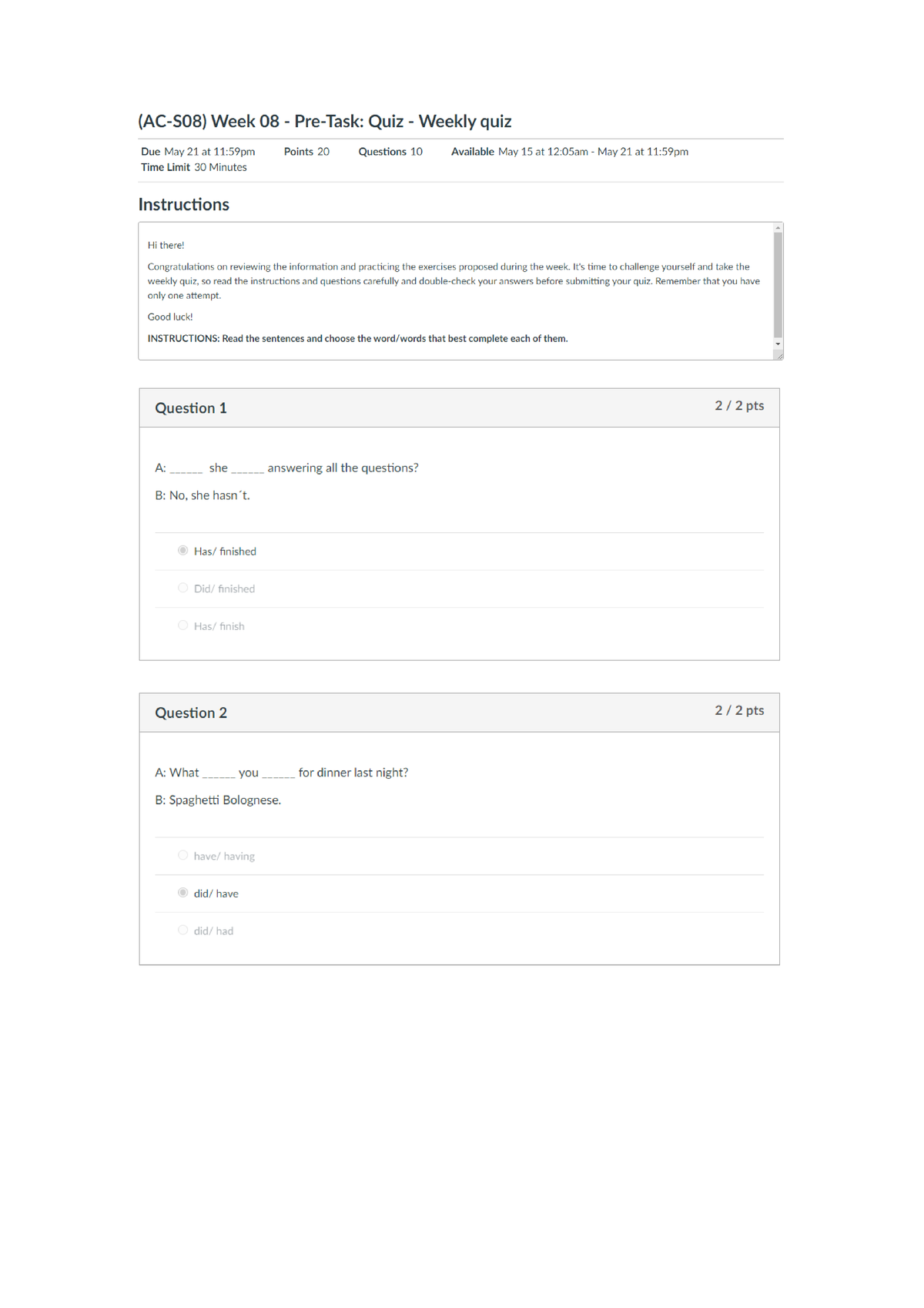 (AC-S08) Week 08 - Pre-Task: Quiz - Weekly Quiz - Ingles IV - Studocu