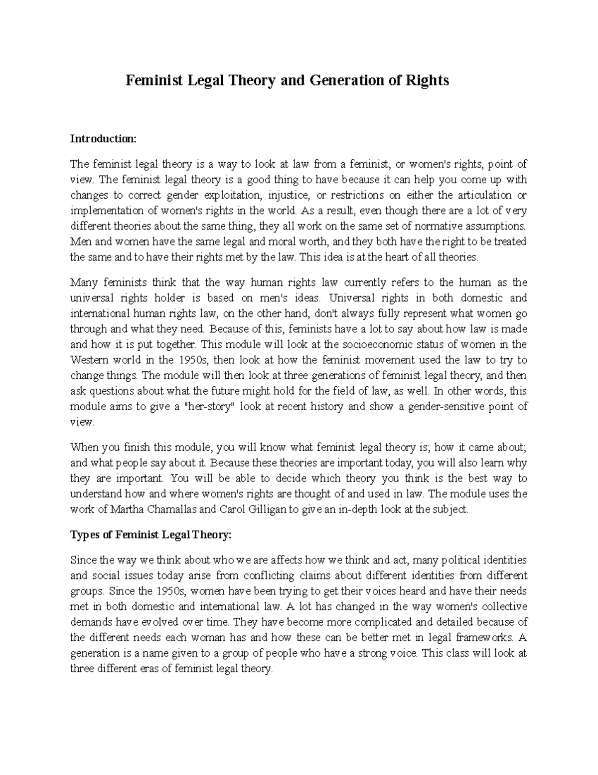 Feminist Legal Theory and Generation of Rights - Feminist Legal Theory ...